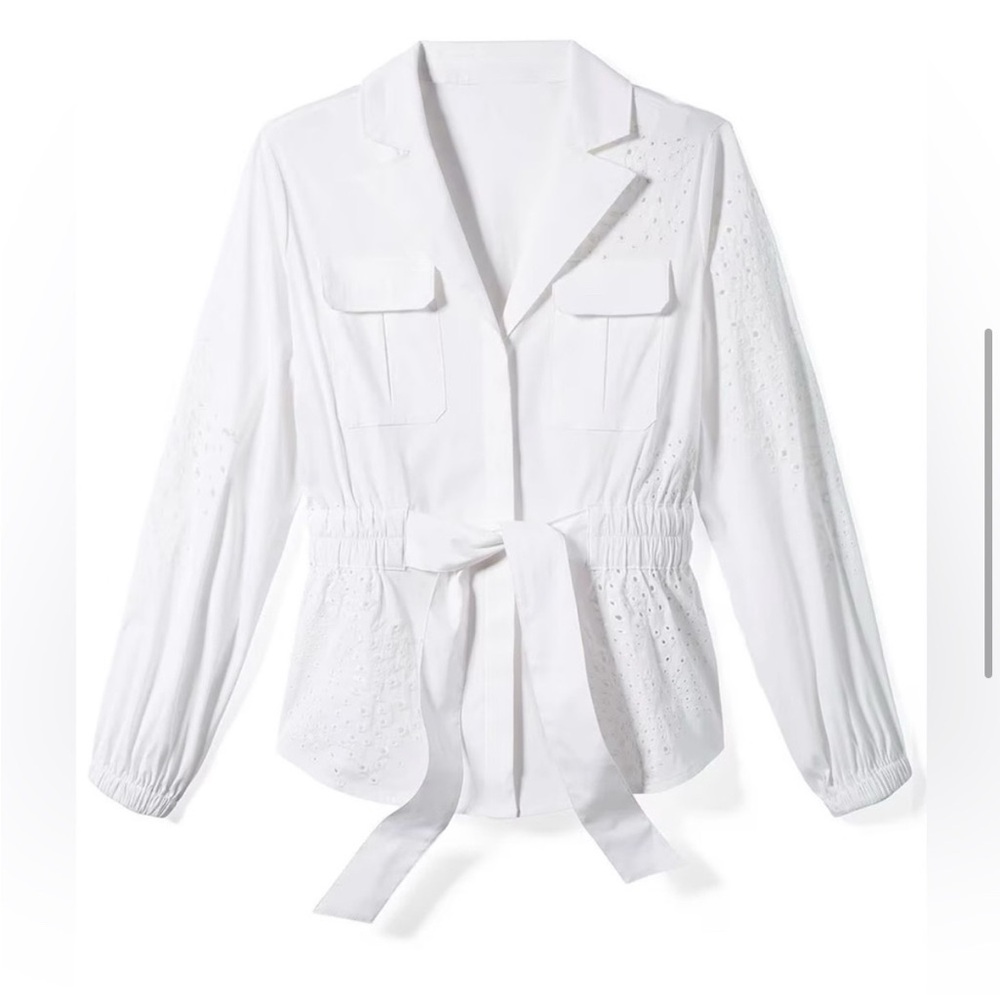 White House Black Market Tie-Waist Embroidered Poplin Shirt Size L - Picture 4 of 13